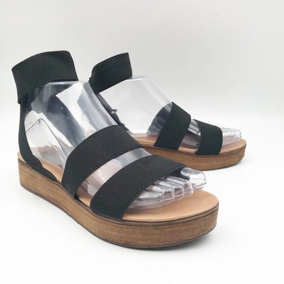 Steve Madden Shoes - STEVE MADDEN Vonte Platform Black Tan Elastic Ankle Strap Sandals Womens 7